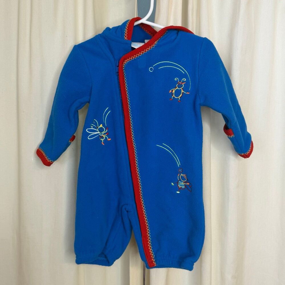 NWT Vintage Y2K koala BABY fleece footless bunting blue embroidered bugs 0/3 m